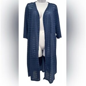 Catherines Beach Cover Up Resort Kimono Semi-Sheer Blue Stripe 0XWP 14/16 Petite